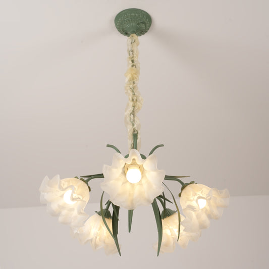 Aeyee Flower Glass Chandelier Classic Pendant Light Fixture, Modern Green Hanging Lamp for Girls Bedroom Living Room