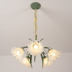 Aeyee Flower Glass Chandelier Classic Pendant Light Fixture, Modern Green Hanging Lamp for Girls Bedroom Living Room