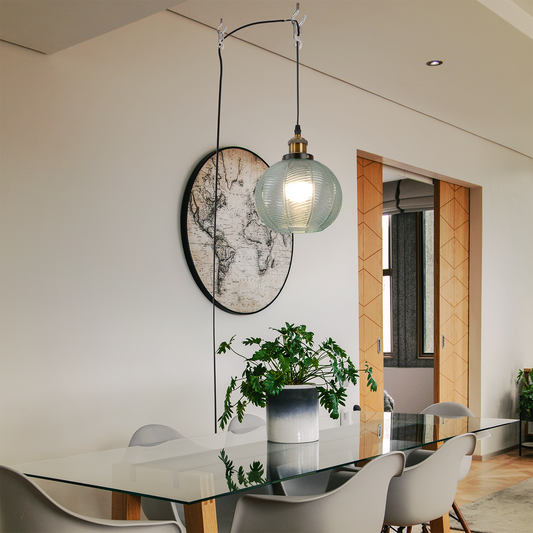Aeyee Modern Plug in Pendant Light Fixture Glass Globe Hanging Light Green Glass Pendant Lamp with 12.47ft Cord Mid Century Pendant Lighting for Living Room Bedroom