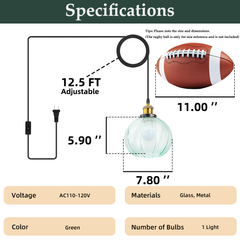 Aeyee Modern Plug in Pendant Light Fixture Glass Globe Hanging Light Green Glass Pendant Lamp with 12.47ft Cord Mid Century Pendant Lighting for Living Room Bedroom