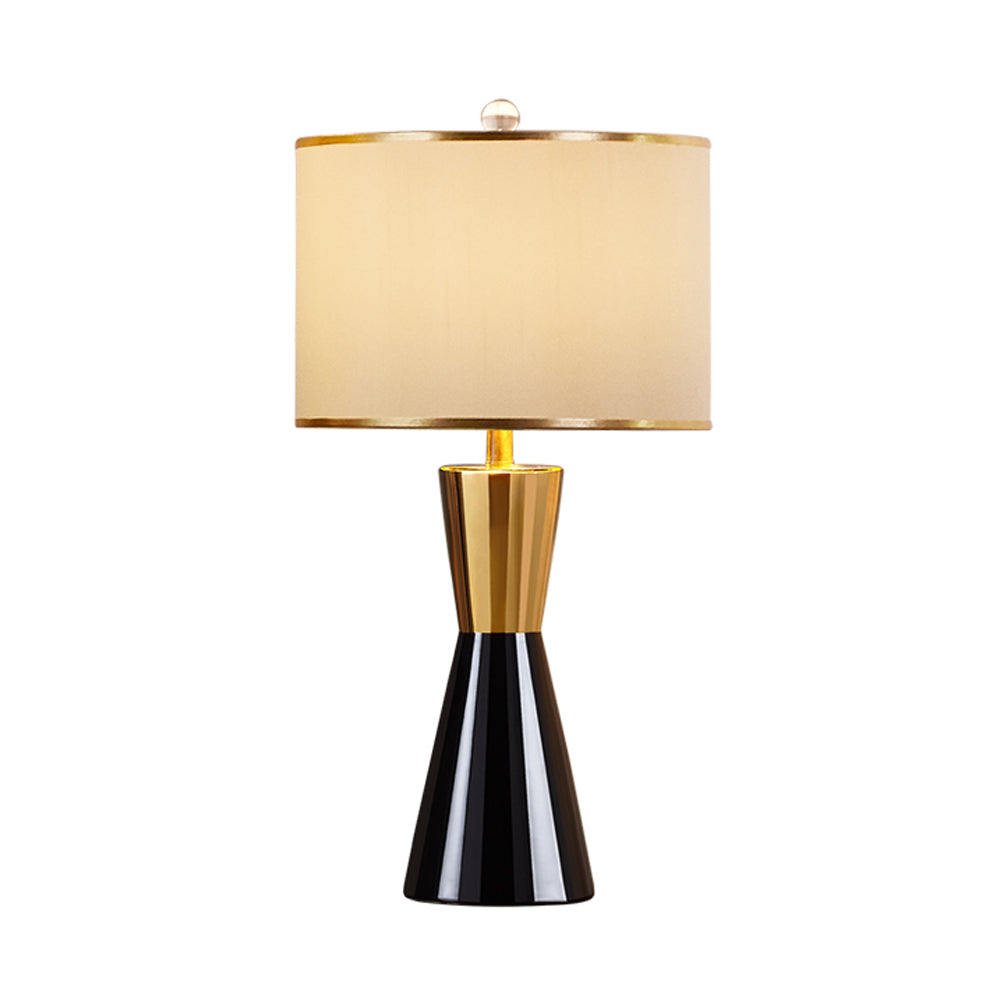 Aeyee Cylinder Ceramic Table Lamp, Modern Night Light with Fabric Lampshade, 1 Light Classic Bedside Desk Lamp for Bedroom Nightstand