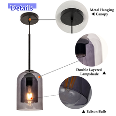Aeyee Modern Glass Pendant Light Fixture, Double Glass Hanging Light, Adjustable Ceiling Pendant Light for Bedroom Kitchen Island