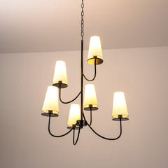Aeyee Modern Chandeliers, Classic Multi-Layered Pendant Light Fixture, Height Adjustable, 6 Lights Elegant Pendant Light with Fabric Shade for Bedroom Living Room