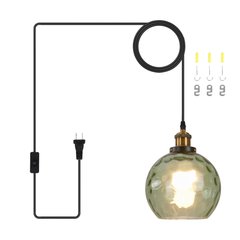 Aeyee Modern Plug in Pendant Light Fixture Glass Globe Hanging Light Green Glass Pendant Lamp with 12.47ft Cord Mid Century Pendant Lighting for Living Room Bedroom