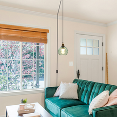 Aeyee Modern Plug in Pendant Light Fixture Glass Globe Hanging Light Green Glass Pendant Lamp with 12.47ft Cord Mid Century Pendant Lighting for Living Room Bedroom