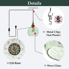 Aeyee Modern Plug in Pendant Light Fixture Glass Globe Hanging Light Green Glass Pendant Lamp with 12.47ft Cord Mid Century Pendant Lighting for Living Room Bedroom