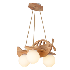 Aeyee Creative Airplane Pendant Light Fixtures, Modern Kids Bedroom Wood Hanging Light, Aircraft Chandeliers, Glass Globe Pendant Lighting for Boys Girls Bedroom Nursery