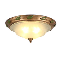 Vintage Glass Ceiling Light Fixtures, Elegant Green Leaves Ceiling lamp, Round Frosted Glass Semi Flush Mount Ceiling Ligh