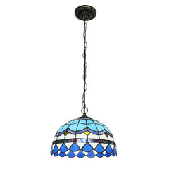 Aeyee Tiffany Chandelier Light Blue Stained Glass Pendant Light Fixture, Vintage Hanging Lamp for Dining Room, Bedroom