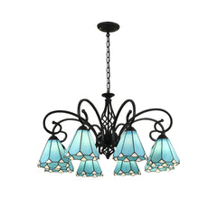 Aeyee Tiffany Pendant Light Fixture, Stained Glass Hanging Light, Vintage Blue Chandeliers for Living Room Stairway Foyer