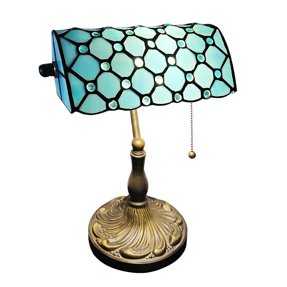 Aeyee Crystal Bead Table Lamp, Tiffany Desk Lamp, Elegant Bedside Table Lamp with Stained Glass Shade, Banker Lamp