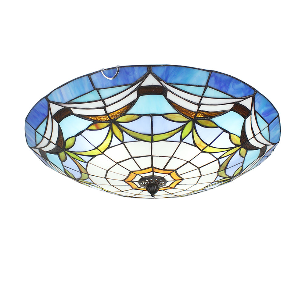 Aeyee Tiffany Ceiling Light, Antique Stained Glass Flush Mount Ceiling Light