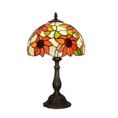 Aeyee Sunflower Tiffany Table Lamp, Elegant Bedside Table Lamp with Stained Glass Shade, Orange Nightstands Table Light for Living Room End Tables