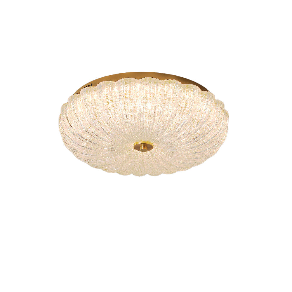 Glass Flush Mount Ceiling Light with Pumpkin Shaped Lampshade, LED Ceiling lamp, 3000K Warm Light Round Ceiling Light Fixtures