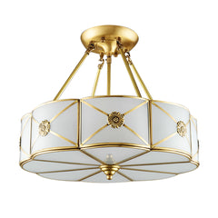 Aeyee Brass Semi-Flush Mount Ceiling Light with Flower Decoration, Elegant Glass Ceiling Light Fixture for Living Room Hall Bedroom