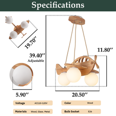 Aeyee Creative Airplane Pendant Light Fixtures, Modern Kids Bedroom Wood Hanging Light, Aircraft Chandeliers, Glass Globe Pendant Lighting for Boys Girls Bedroom Nursery