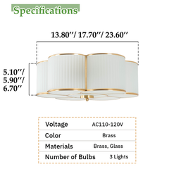 Aeyee Brass Flush Mount Ceiling Light, Vintage Frosted Glass Ceiling Lighting Fixture, 4 Lights Classic Ceiling Lamp
