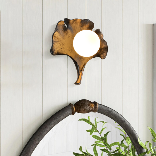 Aeyee Mid-Century Modern Wall Sconce Ginkgo Leaf Shape Wall Light Textured Base Decorative Hardwired Wall Mounted Lighting for Bedroom Living Room Corridor