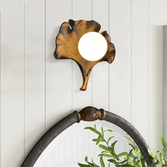 Aeyee Mid-Century Modern Wall Sconce Ginkgo Leaf Shape Wall Light Textured Base Decorative Hardwired Wall Mounted Lighting for Bedroom Living Room Corridor