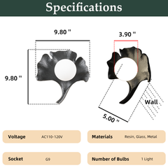 Aeyee Mid-Century Modern Wall Sconce Ginkgo Leaf Shape Wall Light Textured Base Decorative Hardwired Wall Mounted Lighting for Bedroom Living Room Corridor