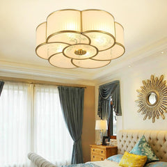 Aeyee Brass Flush Mount Ceiling Light, Vintage Frosted Glass Ceiling Lighting Fixture, 4 Lights Classic Ceiling Lamp