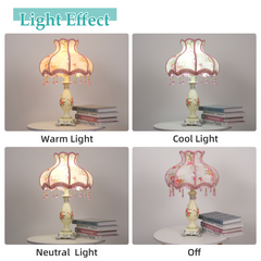 Aeyee Cute Table Lamp with Fabric Lampshade, Antique Flower Decorative Bedside Desk Nightstand Lamp, Handmade Night Light for Bedroom Living Room