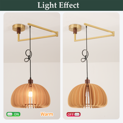 Aeyee Adjustable Swing Arm Pendant Light Vintage Dining Room Light Flexible Hanging Light Fixtures Wood Pendant Light for Dining Room
