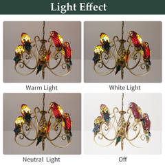 Aeyee Tiffany Style Chandelier Stained Glass Pendant Light Fixture Parrot Chandelier Vintage Glass Hanging Light for Dining Room Living Room Foyer