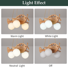 Aeyee Creative Airplane Pendant Light Fixtures, Modern Kids Bedroom Wood Hanging Light, Aircraft Chandeliers, Glass Globe Pendant Lighting for Boys Girls Bedroom Nursery
