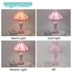 Aeyee Cute Table Lamp with Fabric Lampshade, Antique Flower Decorative Bedside Desk Nightstand Lamp, Handmade Night Light for Bedroom Living Room