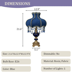 Aeyee Blue Table Lamp, Rustic Bedside Lamp with Resin Base, Cute Night Light, Accent Lamp for Bedroom Reading Nightstand