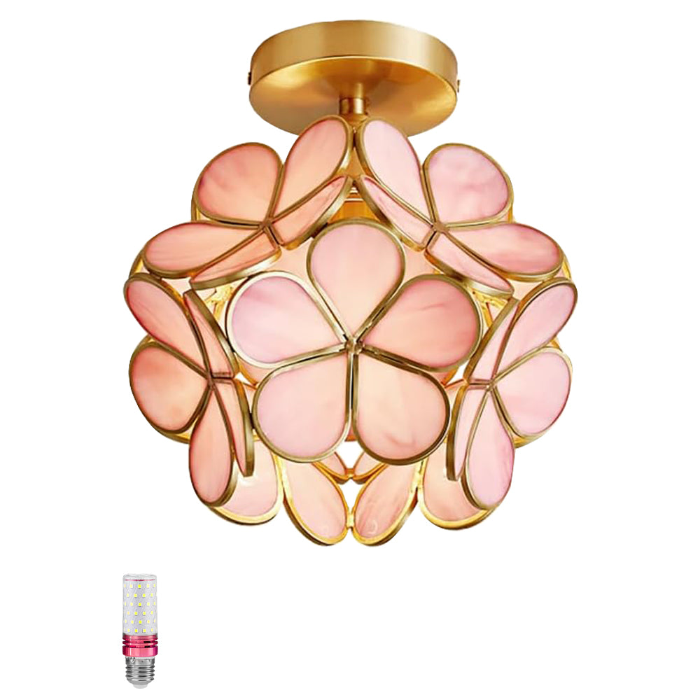 Aeyee Flower Ceiling Light Fixtures, Cute Small Stained Glass Semi Flush Mount Ceiling Lamp for Hallway, Entryway