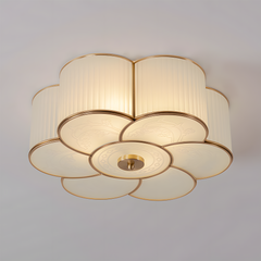 Aeyee Brass Flush Mount Ceiling Light, Vintage Frosted Glass Ceiling Lighting Fixture, 4 Lights Classic Ceiling Lamp