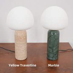 Aeyee Modern Marble Table Lamp with Frosted Glass Shade, Cute Glass Globe Night Light, Natural Yellow Travertine Desk Lamp for Bedroom Living Room (Beige)