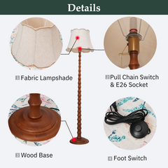 Aeyee Rustic Solid Wood Floor Lamp Boho Style Standing Lamp Natural Real Wood Reading Light Farmhouse Corner Lamp for Living Room Bedroom Office