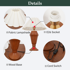 Aeyee Classic Wood Table Lamp with Linen Shade Farmhouse Table Lamp Wood Bedside Lamps Vintage Nightstand Lamps Petal-Shaped Desk Lamp for Bedroom Living Room