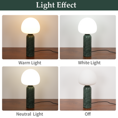 Aeyee Modern Marble Table Lamp with Frosted Glass Shade, Cute Glass Globe Night Light, Natural Yellow Travertine Desk Lamp for Bedroom Living Room (Beige)