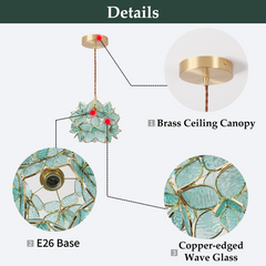 Aeyee Tiffany Style Pendant Light Fixture, Stained Glass Hanging Lamp, Flower Pendant Light, Vintage Lighting with Handmade Lampshade for Kitchen Island Dining Room