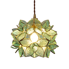 Aeyee Tiffany Style Pendant Light Fixture, Stained Glass Hanging Lamp, Flower Pendant Light, Vintage Lighting with Handmade Lampshade for Kitchen Island Dining Room