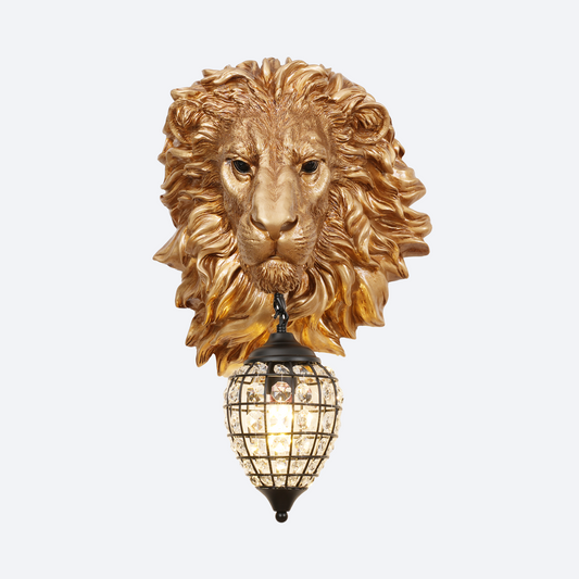 Aeyee Lion Head Wall Sconces Vintage Hardwired Wall Light Lion Wall Lighting with Crystal Lampshade Rustic Wall Lamps