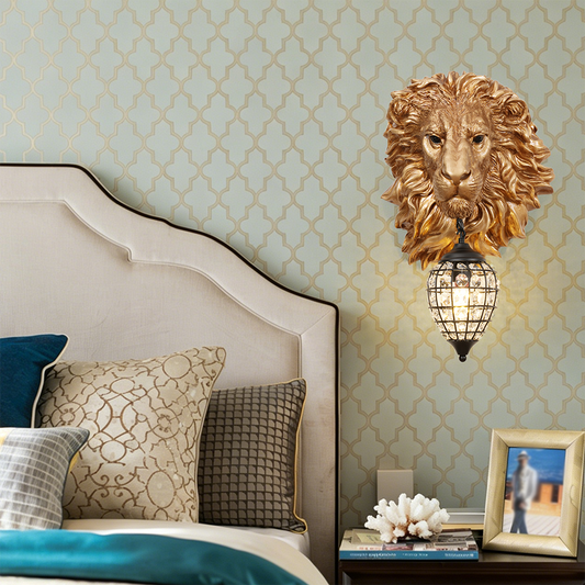Aeyee Lion Head Wall Sconces Vintage Hardwired Wall Light Lion Wall Lighting with Crystal Lampshade Rustic Wall Lamps