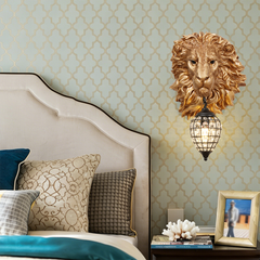 Aeyee Lion Head Wall Sconces Vintage Hardwired Wall Light Lion Wall Lighting with Crystal Lampshade Rustic Wall Lamps
