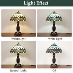 Aeyee Tiffany Style Table Lamp, Stained Glass Desk Lamp, Vintage Blue Bedside Night Light, 11.8 Inch Table Light with Handmade Lampshade for Bedroom Living Room
