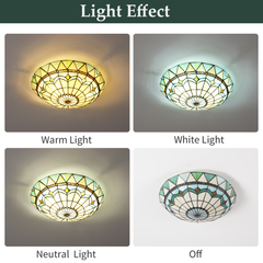 Aeyee Tiffany Style Ceiling Light Stained Glass Semi Flush Mount Ceiling Light Fixture Green Close to Ceiling Light Elegant Flush Mount Lighting