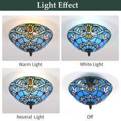 Aeyee Tiffany Style Ceiling Light Stained Glass Semi Flush Mount Ceiling Light Fixture Baroque Style Petal Pattern Close to Ceiling Light Elegant Lighting