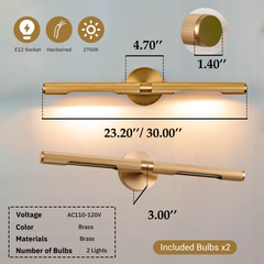 Aeyee Mid-Century Brass Picture Light Hardwired Art Light Rotatable Wall Sconce Elegant Gallery Bathroom Picture Light Art Deco Wall Lightfor Prints and Paintings, Bulbs Included
