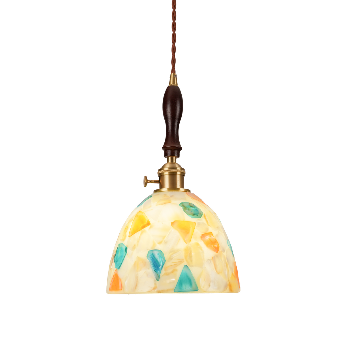 Aeyee Sea Glass Pendant Light Fixture 6.6 Inches Mid Century Modern Glass Hanging Lamp Small Lighting Cute Wood Pendant Lamp for Bedroom Kitchen Living Room