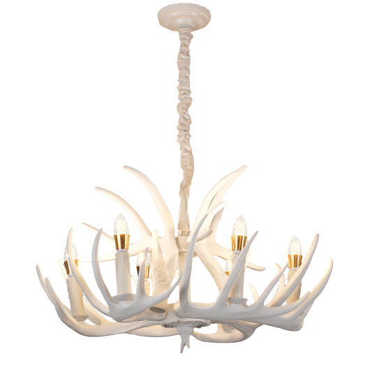 Aeyee Rustic Antlers Chandelier, 6 Lights Deer Horn Antler Lamp, Deer Chandelier Fixtures Farmhouse Pendant Lighting, Height Adjustable, Antler Lamp for Dining Room, Kitchen Island White Finish