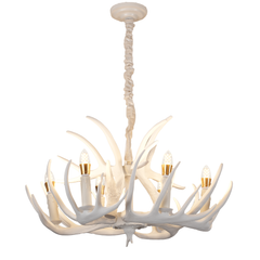 Aeyee Rustic Antlers Chandelier, 6 Lights Deer Horn Antler Lamp, Deer Chandelier Fixtures Farmhouse Pendant Lighting, Height Adjustable, Antler Lamp for Dining Room, Kitchen Island White Finish