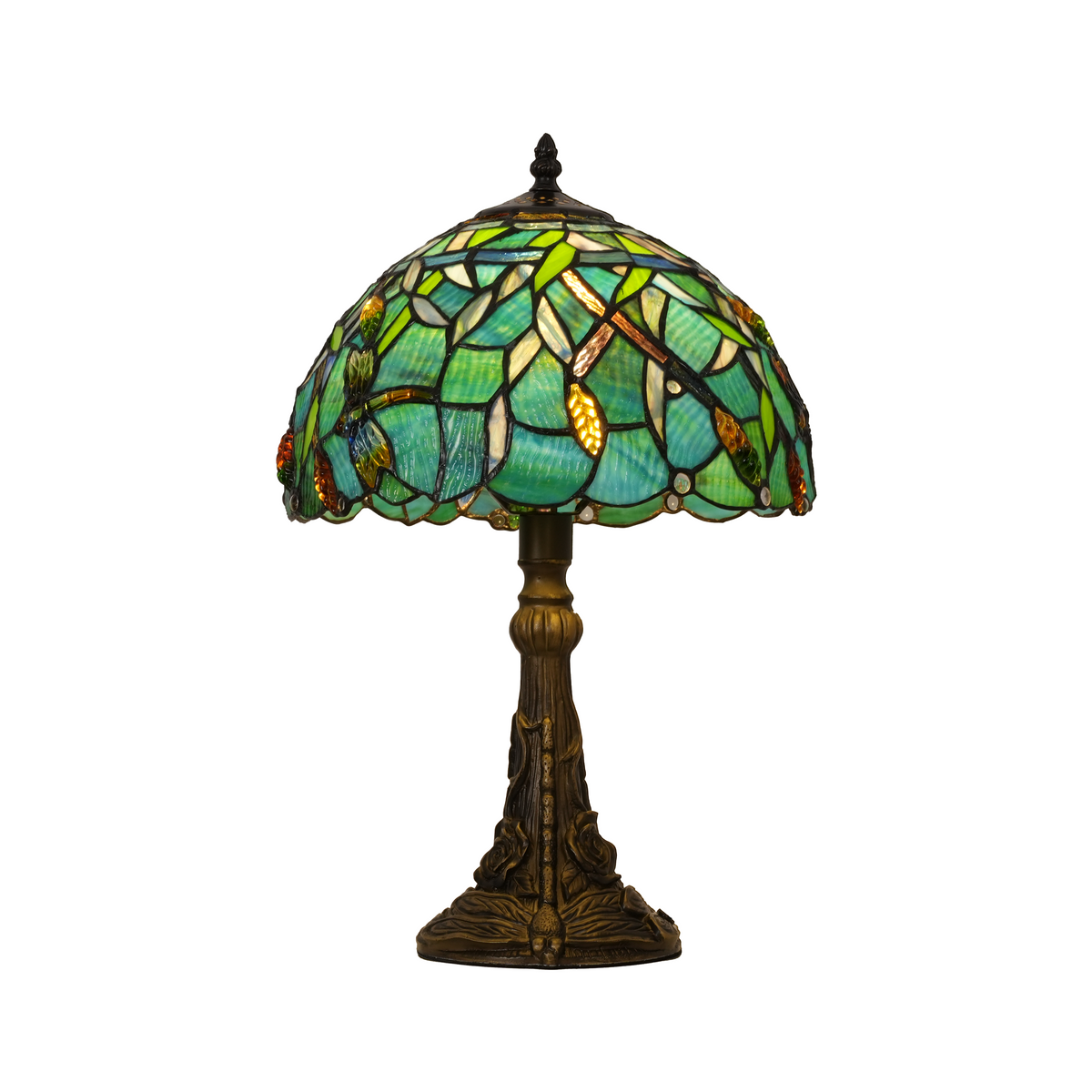 Aeyee Tiffany Style Table Lamp, Stained Glass Desk Lamp, Vintage Dragonfly Night Light, 11.8 Inch Reading Light with Handmade Lampshade